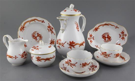 A Meissen Red Court Dragon pattern twenty five piece coffee set, 20th century,